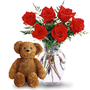 7 Roses and 1 Teddy Bear