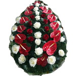 Coroana funerara cu anthurium si trandafiri