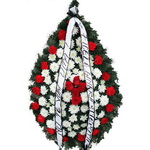 Coroana funerara cu crizanteme, garoafe si trandafiri