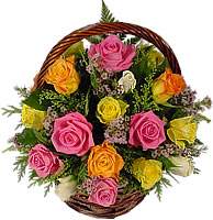 Multicoloured Roses Basket